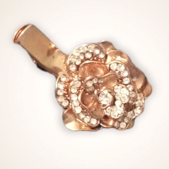 Antique Gold Tone Rhinestone Clear Crystal Metal Hair Clip / Barrette - Picture 1 of 3